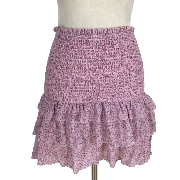 Storia Pink Floral Ruffle Mini Skirt Size Small - Picture 3 of 5